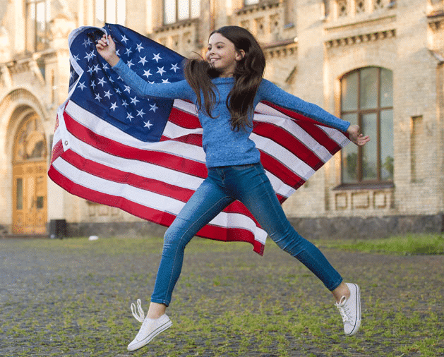 Small girl and U.S. flag photo Small girl and U.S. flag